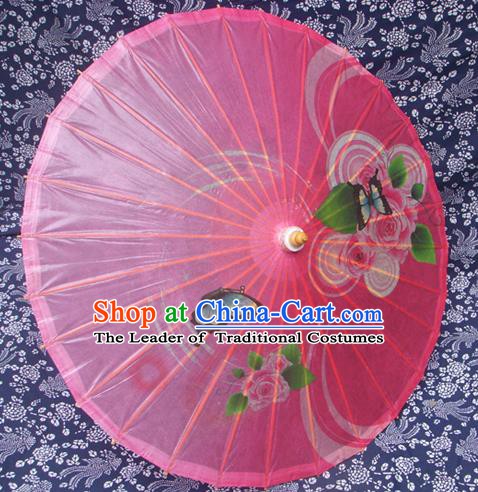 Handmade China Traditional Folk Dance Umbrella Painting Rose Pink Oil-paper Umbrella Stage Performance Props Umbrellas