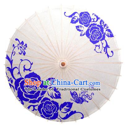 China Traditional Dance Handmade Umbrella Printing Rose Flower Classical Oil-paper Umbrella Stage Performance Props Umbrellas