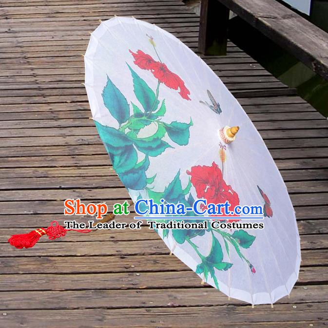 Handmade China Traditional Dance Umbrella Classical Printing Flower White Oil-paper Umbrella Stage Performance Props Umbrellas