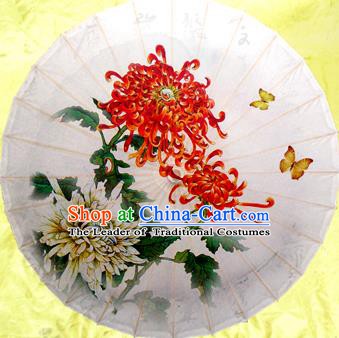 Handmade China Traditional Dance Umbrella Classical Painting Chrysanthemum Butterfly Oil-paper Umbrella Stage Performance Props Umbrellas