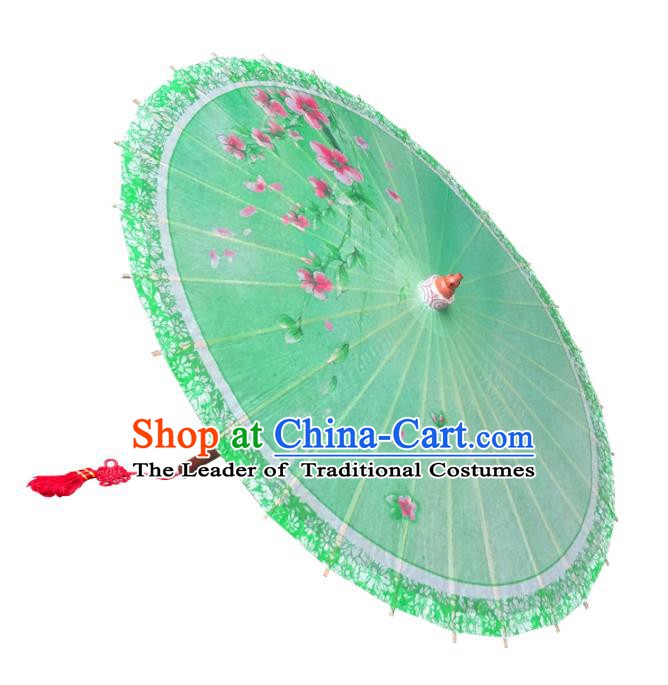 Handmade China Traditional Dance Wedding Umbrella Printing Flowers Green Oil-paper Umbrella Stage Performance Props Umbrellas