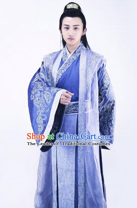 Traditional Chinese Ancient Han Dynasty Royal Prince Embroidered Costume for Men