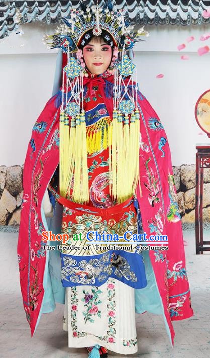 Chinese Beijing Opera Diva Costume Rosy Embroidered Cloak, China Peking Opera Actress Embroidery Mantle Clothing