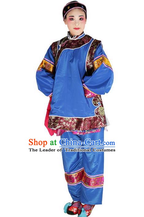Chinese Beijing Opera Landlord Shiva Embroidered Blue Costume, China Peking Opera Pantaloon Embroidery Clothing