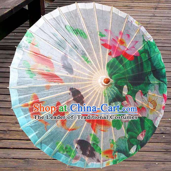 Handmade China Traditional Folk Dance Umbrella Painting Lotus Fishes Oil-paper Umbrella Stage Performance Props Umbrellas