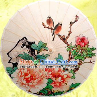 Handmade China Traditional Folk Dance Umbrella Painting Peony Birds Oil-paper Umbrella Stage Performance Props Umbrellas