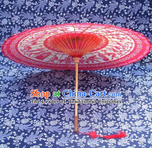 Handmade China Traditional Folk Dance Umbrella Painting Bride Red Oil-paper Umbrella Stage Performance Props Umbrellas