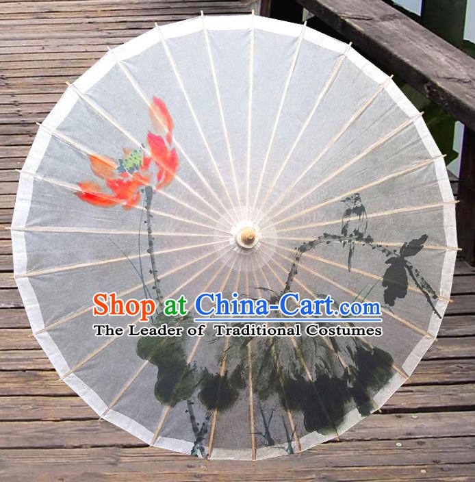 Handmade China Traditional Folk Dance Umbrella Ink Painting Red Lotus Oil-paper Umbrella Stage Performance Props Umbrellas
