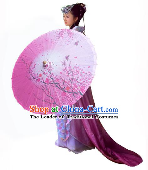 Handmade China Traditional Folk Dance Umbrella Painting Wintersweet Pink Oil-paper Umbrella Stage Performance Props Umbrellas