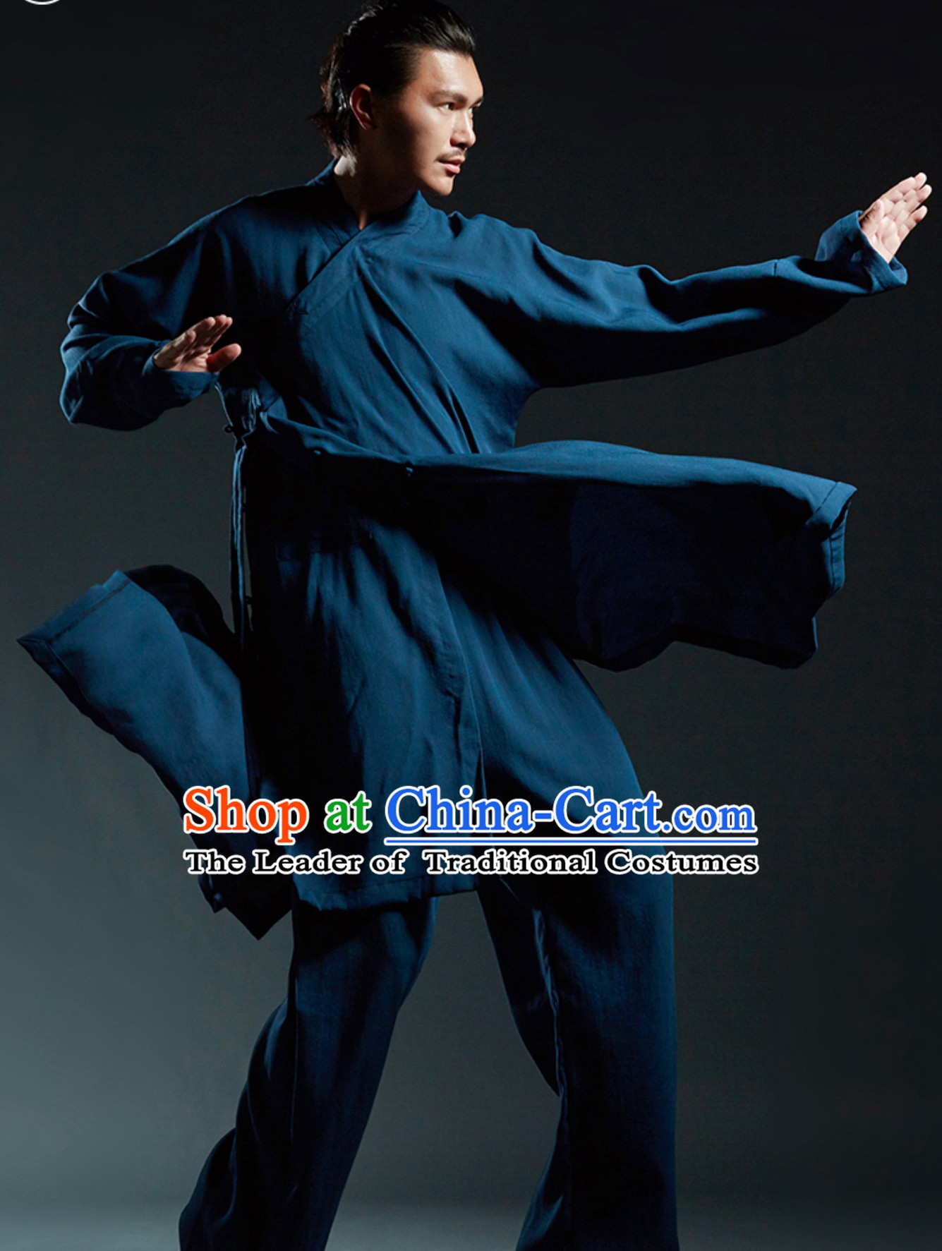 Deep Blue Chinese Classical Tai Chi Wushu Martial Arts Uniform Clothing Complete Set for Men Women Kids