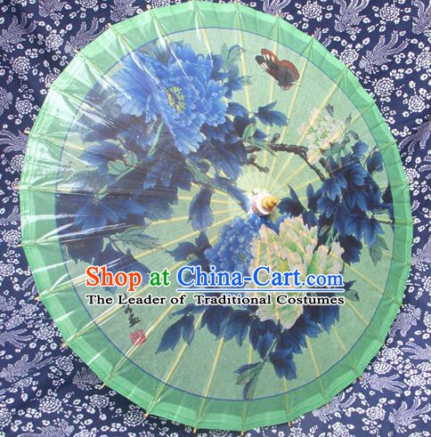 Handmade China Traditional Folk Dance Umbrella Painting Peony Green Oil-paper Umbrella Stage Performance Props Umbrellas