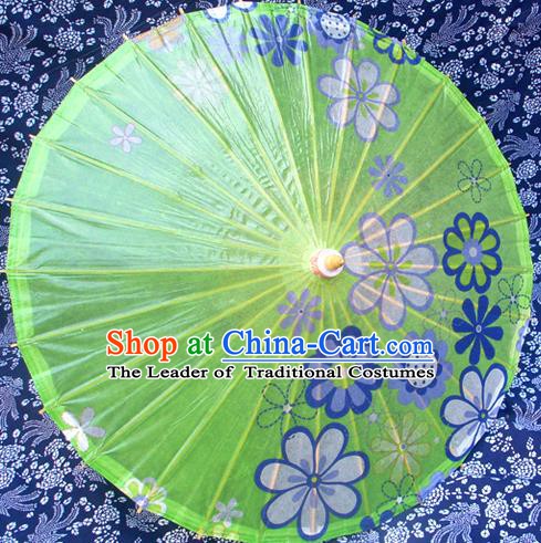 Handmade China Traditional Folk Dance Umbrella Painting Flowers Green Oil-paper Umbrella Stage Performance Props Umbrellas