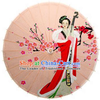 Handmade China Traditional Folk Dance Umbrella Stage Performance Props Umbrellas Painting Beauty Lute Oil-paper Umbrella