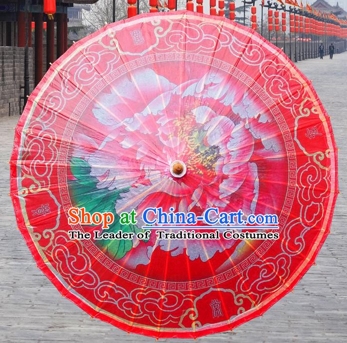 China Traditional Folk Dance Paper Umbrella Hand Painting Peony Wedding Red Oil-paper Umbrella Stage Performance Props Umbrellas