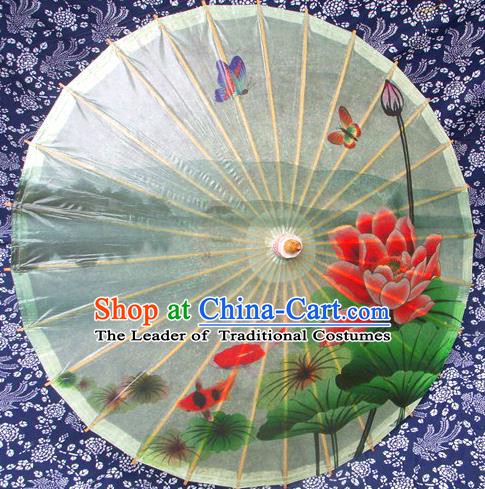 Handmade China Traditional Folk Dance Umbrella Printing Lotus Green Oil-paper Umbrella Stage Performance Props Umbrellas