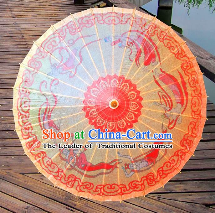 China Traditional Folk Dance Paper Umbrella Hand Painting Fairy Yellow Oil-paper Umbrella Stage Performance Props Umbrellas