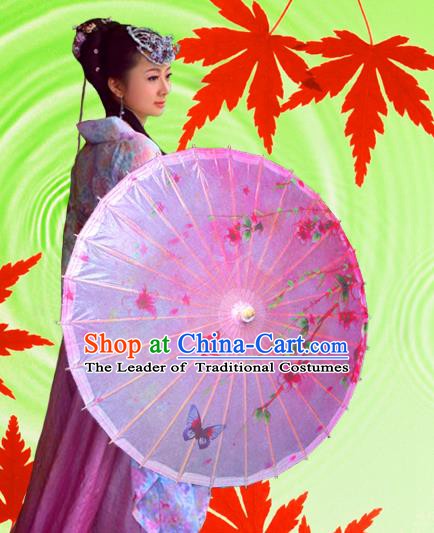 China Traditional Folk Dance Paper Umbrella Hand Painting Butterfly Pink Oil-paper Umbrella Stage Performance Props Umbrellas