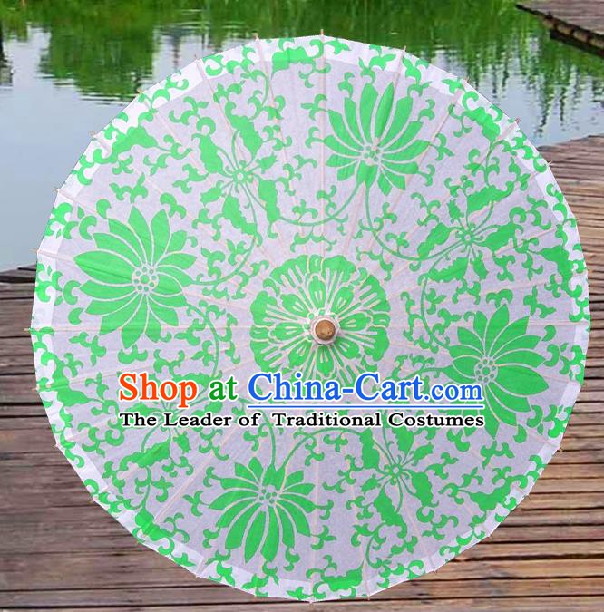 China Traditional Folk Dance Paper Umbrella Hand Painting Lotus Green Oil-paper Umbrella Stage Performance Props Umbrellas