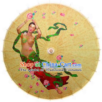 China Traditional Folk Dance Umbrella Hand Painting Flying Fairy Oil-paper Umbrella Stage Performance Props Umbrellas