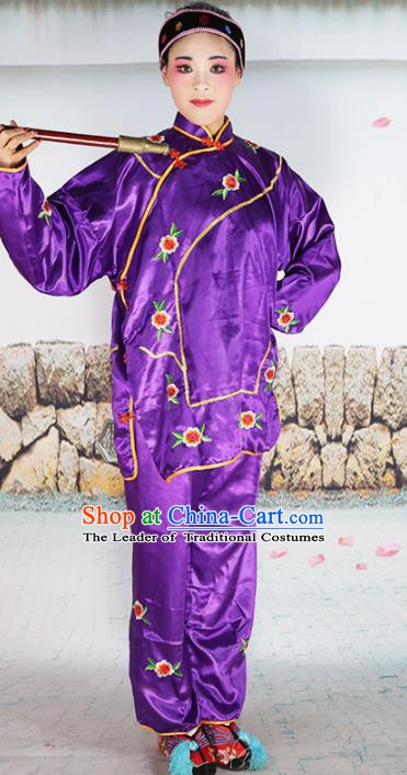 Chinese Beijing Opera Landlord Shiva Embroidered Purple Costume, China Peking Opera Pantaloon Embroidery Clothing