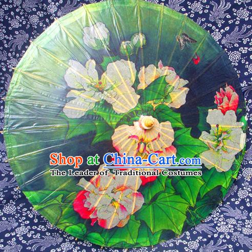 Handmade China Traditional Folk Dance Umbrella Stage Performance Props Umbrellas Printing Peony Green Oil-paper Umbrella