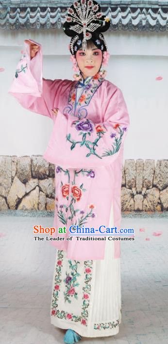 Chinese Beijing Opera Actress Princess Embroidered Pink Costume, China Peking Opera Diva Embroidery Clothing