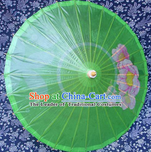 Handmade China Traditional Folk Dance Umbrella Stage Performance Props Umbrellas Printing Green Oil-paper Umbrella