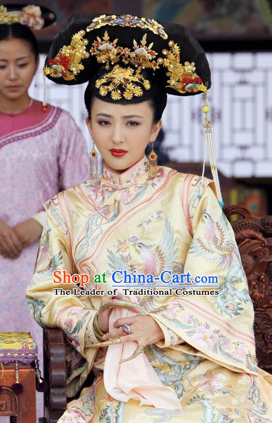 Traditional Chinese Ancient Qing Dynasty Imperial Concubine Delicate Embroidered Mandarin Robe Costume for Women