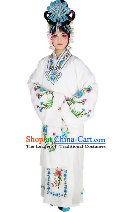 Chinese Beijing Opera Actress Princess Embroidered White Costume, China Peking Opera Diva Embroidery Clothing