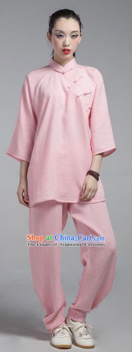 Top Grade Chinese Kung Fu Costume China Martial Arts Training Pink Uniform Tai Ji Wushu Clothing for Women