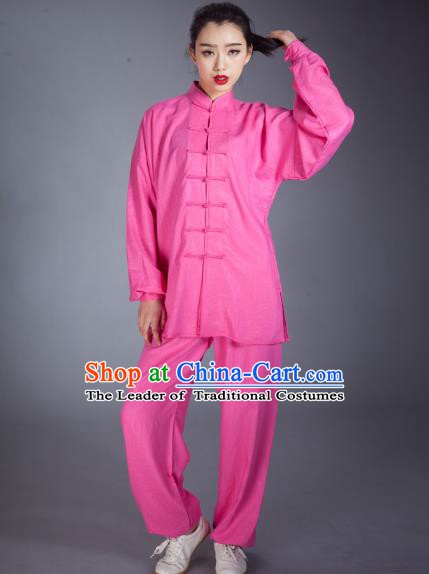 Top Grade Chinese Kung Fu Plated Buttons Costume China Martial Arts Training Pink Uniform Tai Ji Wushu Clothing for Women