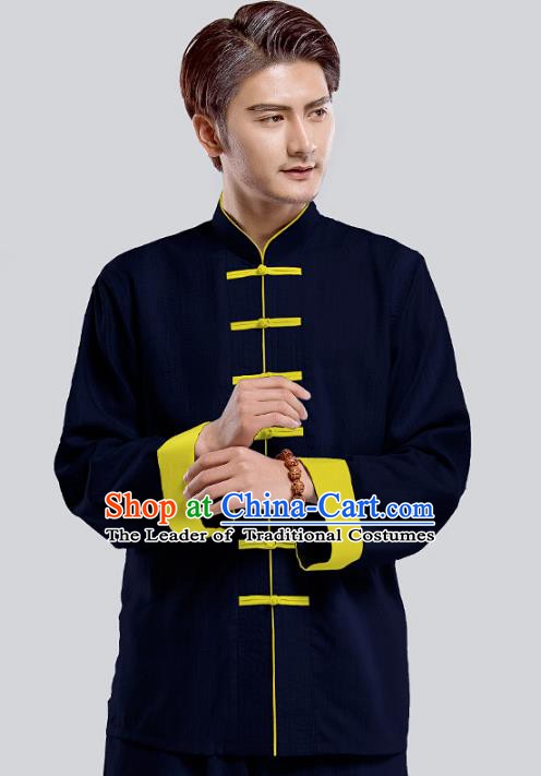 Top Grade Chinese Kung Fu Costume Tai Ji Training Blue Uniform, China Martial Arts Tang Suit Gongfu Clothing for Men