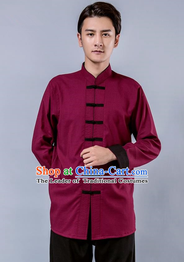 Top Grade Chinese Kung Fu Costume Tai Ji Training Wine Red Uniform, China Martial Arts Tang Suit Gongfu Clothing for Men