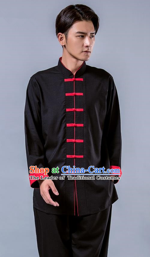 Top Grade Chinese Kung Fu Costume Tai Ji Training Black Uniform, China Martial Arts Tang Suit Gongfu Clothing for Men