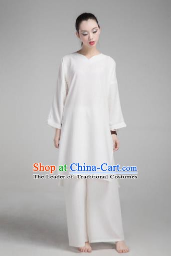 Top Grade Chinese Kung Fu Costume Martial Arts Uniform, China Tai Ji Wushu White Clothing for Women