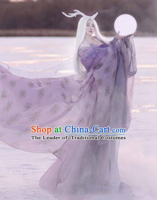 Asian Chinese Ancient Dragon Fairy Costume Traditional Palace Lady Clothing and Headpiece Complete Set