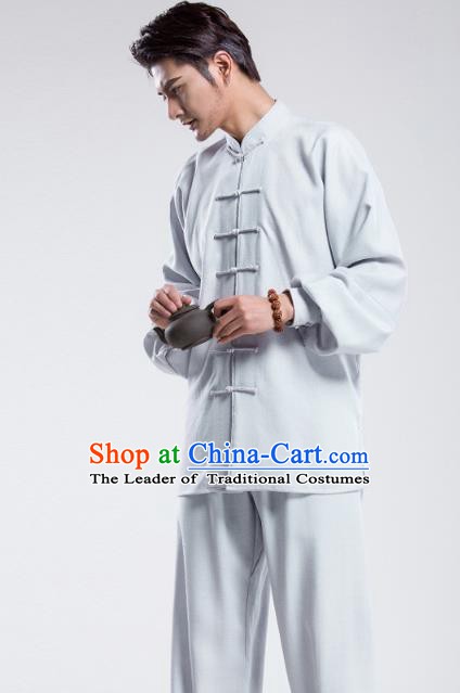 Top Grade Chinese Kung Fu Costume Tai Ji Training Light Blue Uniform, China Martial Arts Gongfu Clothing for Men