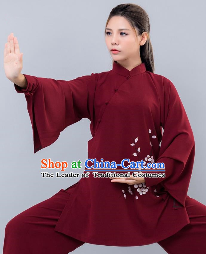 Top Grade Chinese Kung Fu Costume Martial Arts Ink Painting Wintersweet Uniform, China Tai Ji Wushu Clothing for Women