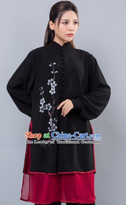 Top Grade Chinese Kung Fu Costume Martial Arts Ink Painting Peach Blossom Uniform, China Tai Ji Wushu Clothing for Women
