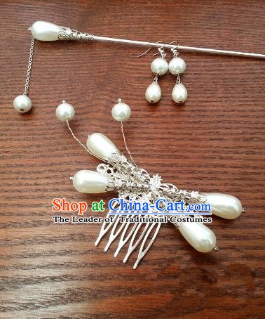 Traditional Handmade Chinese Ancient Classical Hair Accessories Palace Princess Pearls Hairpins for Women