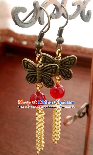 Traditional Handmade Chinese Ancient Princess Accessories Classical Butterfly Tassel Earrings for Women