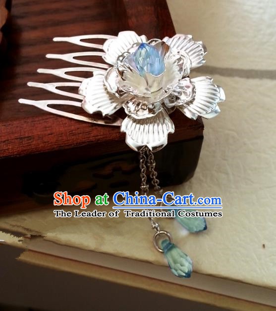 Traditional Handmade Chinese Ancient Classical Hair Accessories Blue Tassel Hairpins Headwear for Women