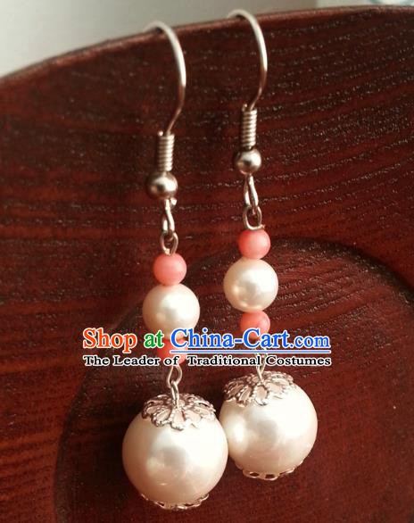 Traditional Chinese Handmade Classical Pearls Eardrop Ancient Palace Queen Hanfu Earrings for Women