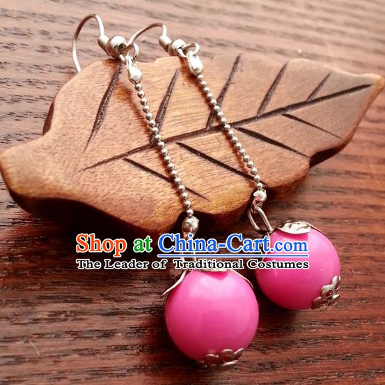 Traditional Chinese Handmade Classical Pink Bead Eardrop Ancient Palace Queen Hanfu Earrings for Women