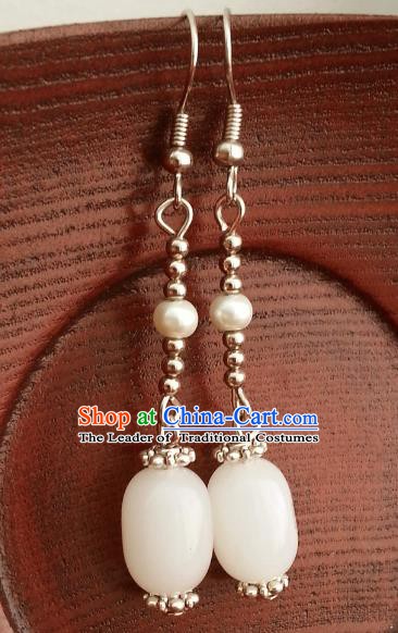 Traditional Chinese Handmade Classical Hanfu Eardrop Ancient Palace Queen Jade Earrings for Women