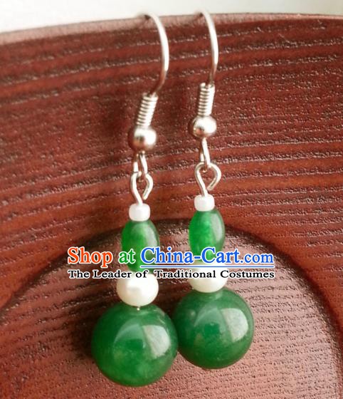 Traditional Chinese Handmade Classical Hanfu Eardrop Ancient Palace Queen Jade Green Earrings for Women