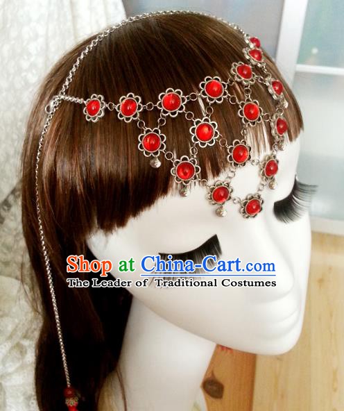 Handmade Traditional Chinese Classical Hair Accessories Red Frontlet Ancient Hanfu Hairpins Hair Fascinators for Women