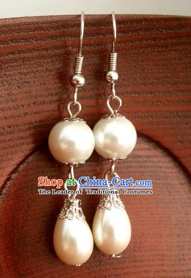 Traditional Chinese Handmade Classical Hanfu Pearls Eardrop Ancient Palace Princess Earrings for Women