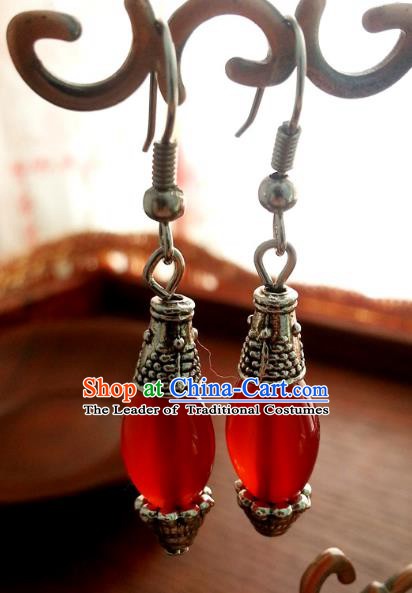 Traditional Chinese Handmade Classical Red Agate Eardrop Ancient Palace Queen Hanfu Earrings for Women