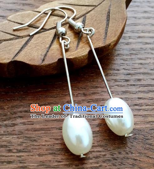 Traditional Chinese Handmade Classical Hanfu Pearl Eardrop Ancient Palace Princess Earrings for Women